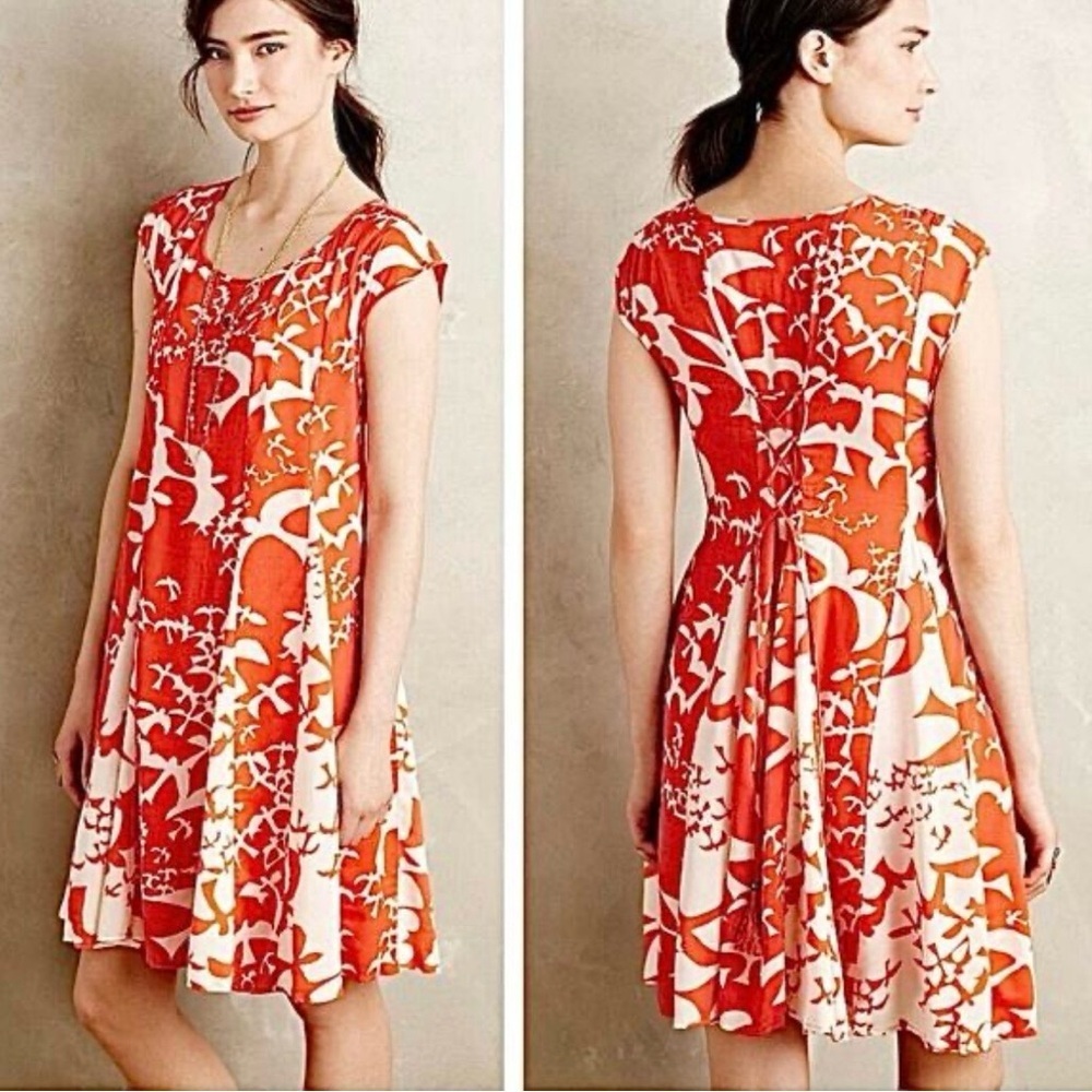 Anthropologie Maeve Vibrant Red and Cream Midi Dress Like New